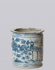 Rustic Peacock Blue and White Porcelain Cachepot