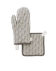 Quilted Linen Oven Mitt + Potholder Set, Pewter