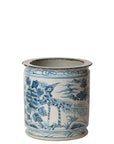 Rustic Peacock Blue and White Porcelain Cachepot